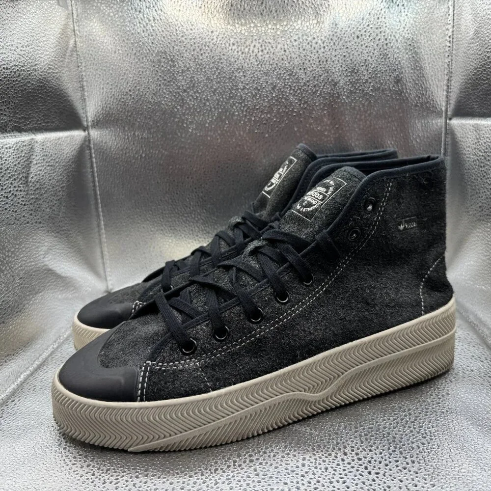 Size 11.5 Adidas Nizza 2‎ Black Mens Mid Top Lace Up Sneaker Shoes GX6309